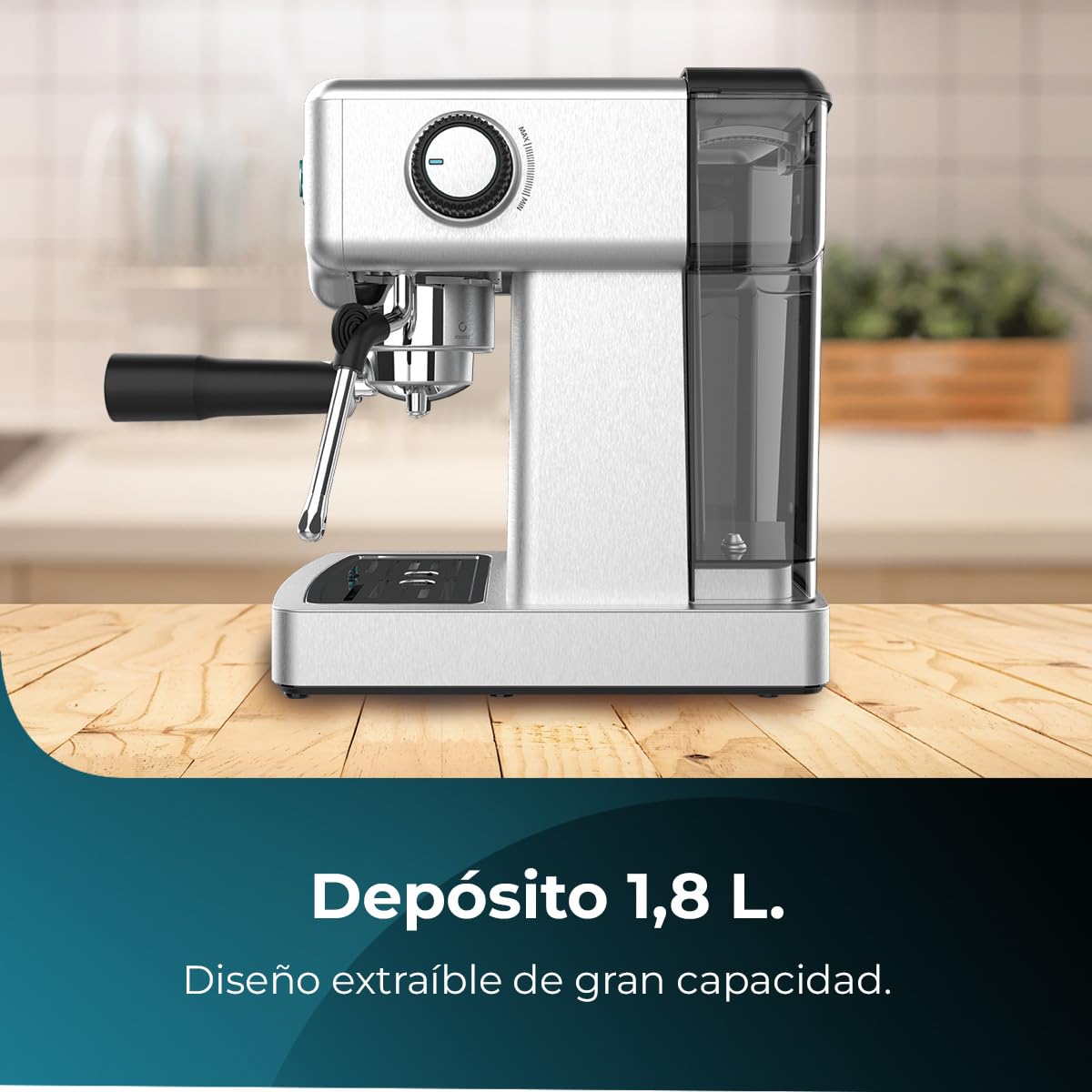 Cecotec Macchina da Caffè Express Barista Power Espresso 20 Barista Mini 1465 W, 20 bar, Manometro e ThermoblocK, Vaporizzatore Orientabile e Braccio con Doppia Uscita, 1,8 L di Capacità
