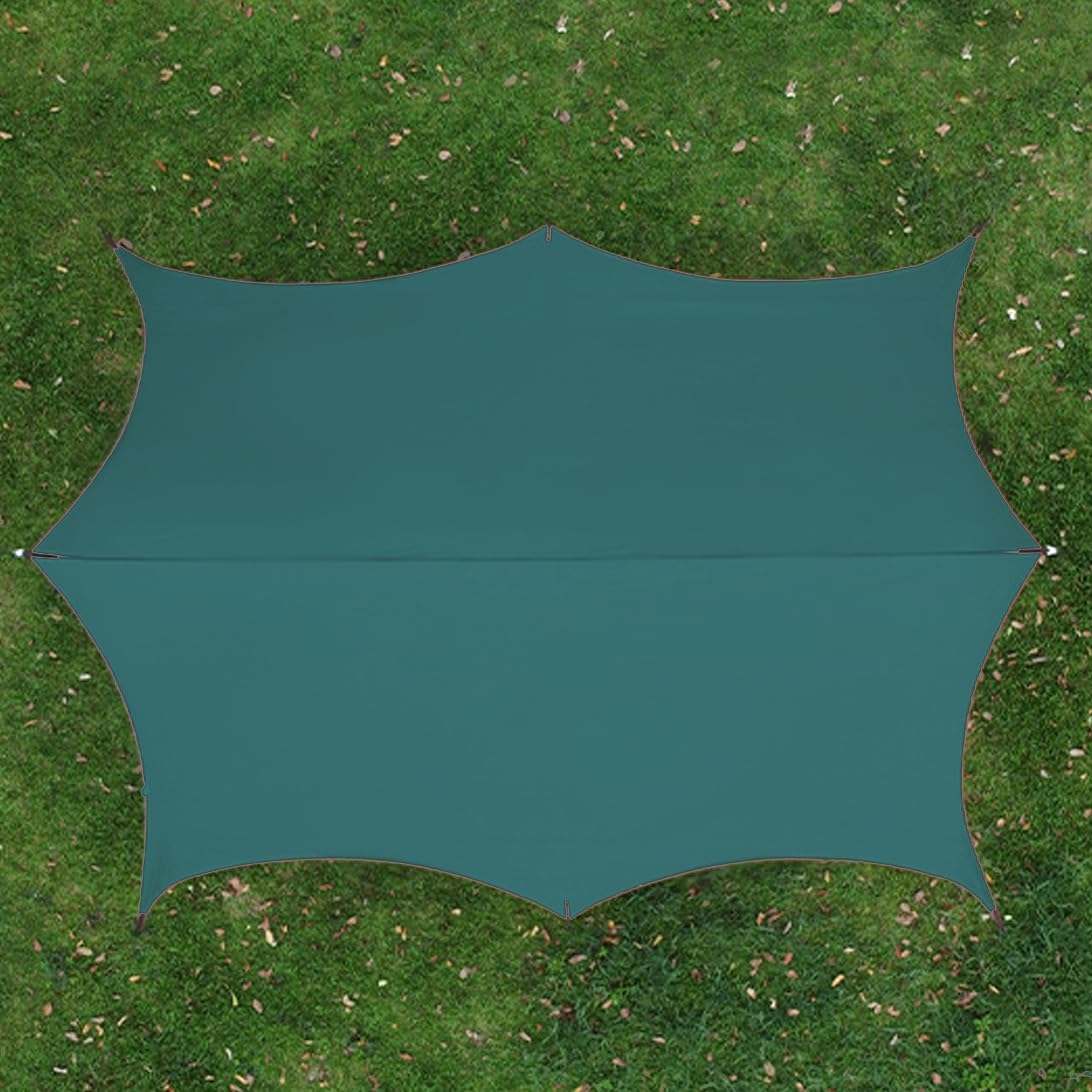 16.5*14FT Outdoor Camping Tent Tarps, 6-Layer Thicken Octagon Vinyl Canopy, Beach Sunshade Sun Shelters Patio Awning Lawn & Garden Canopy, Picnic Camping & Hiking Equipment ((Green 5.0 * 4.3 * 2.4M)