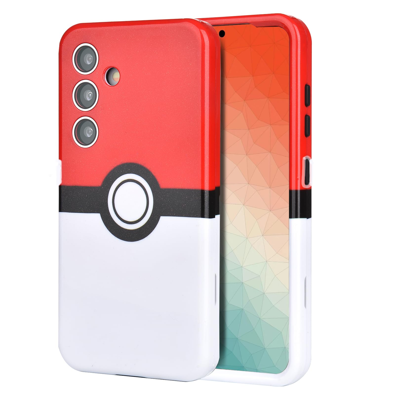 Case for Galaxy A16 5G - Anime Cartoon Kawaii Red&White Ball Pattern Hard PC and Inner Silicone Hybrid Dual Armor Defender Case for Samsung Galaxy A16 5G (Red/White Ball)