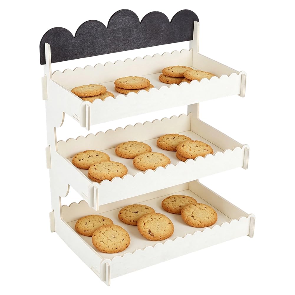 PH PandaHall Espositore per biscotti a 3 ripiani in legno di pino, supporto per dessert, cupcake, panetteria, snack, con lavagna per venditori, fiere, mercati, eventi, feste, decorazione