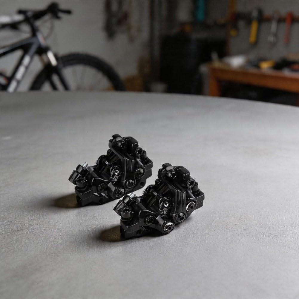 Pinza de freno mecánica de cuatro pistones para bicicleta de montaña con accionamiento de doble cara y montaje estándar de 6 pernos para sistemas de 160 mm (solo delantera)