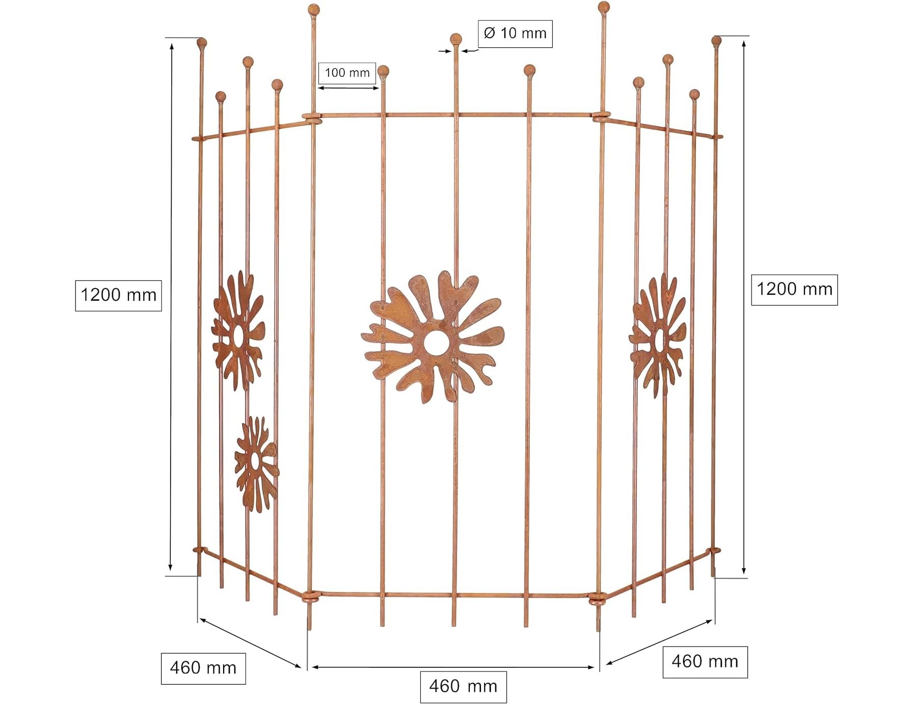 KOTARBAU® Edelrost Gartenzaun Beetzaun Zaunelement 3X | 120 x 46 cm | Rankhilfe Palisade Rost-Dekor Metall-Rankgitter