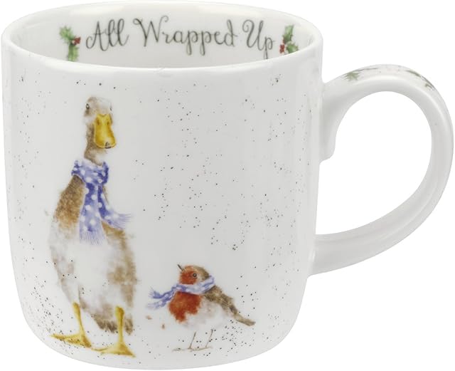 Portmeirion Home & Gifts Wrendale All Wrapped Up (Duck) Single Mug, Bone China, Multi Coloured, 1 Count (Pack of 1)