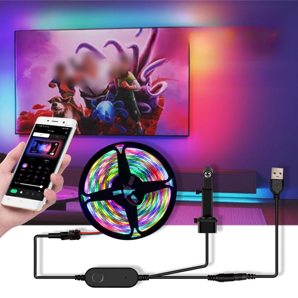 TV Led Retroiluminacion 5V Phantom RGB Misma Pantalla Luz Ambiente Detras De TV Luces Led TV Computer Sync Camara Color Toma De Luz Streaming Inteligente Led Strip Light(Drip Glue,20cm)