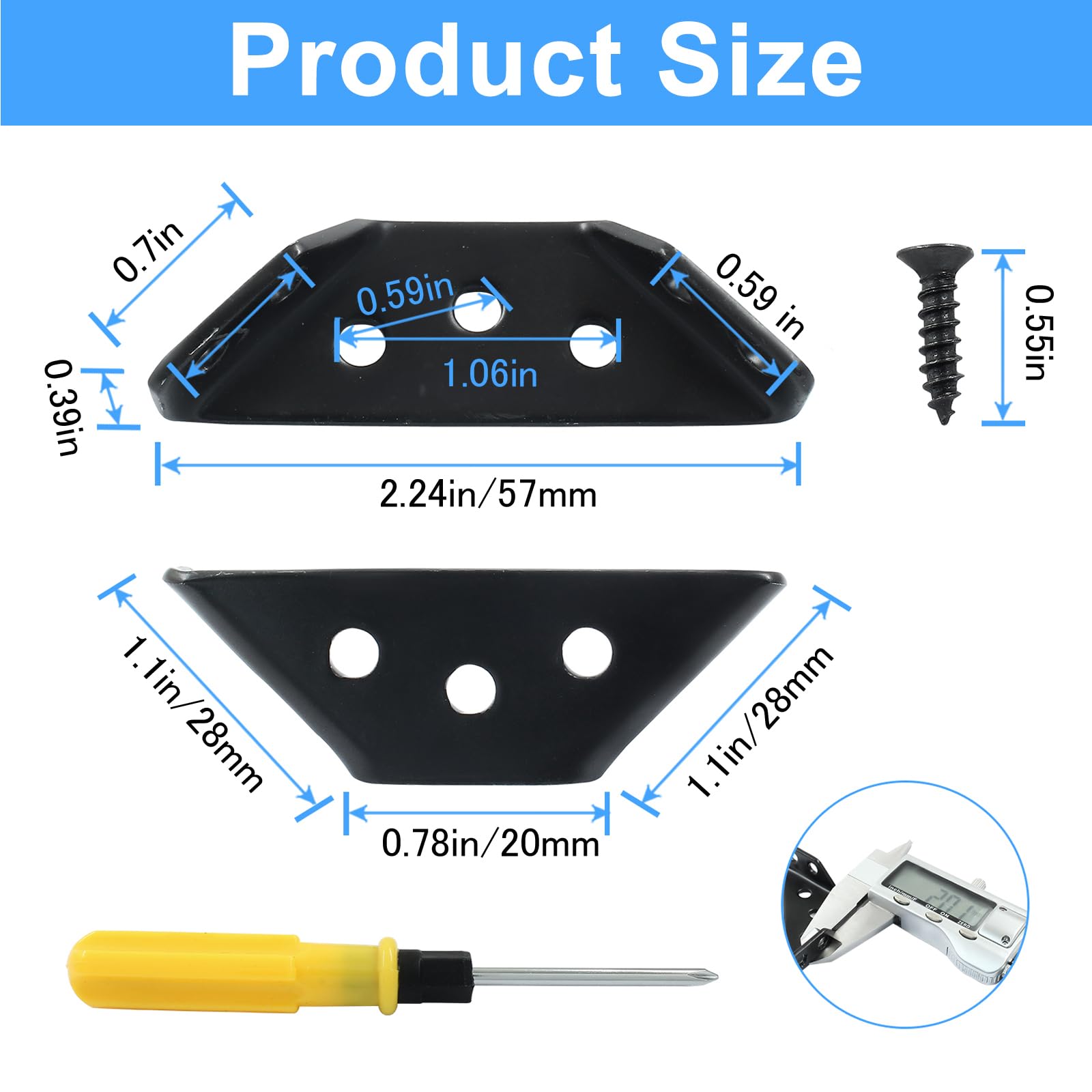 Cionyce Black Stainless Steel Furniture Corner Brackets with 80 Screws - 10 Pack Heavy Duty Corner Braces for Shelves, Cabinets, Chairs & Drawers