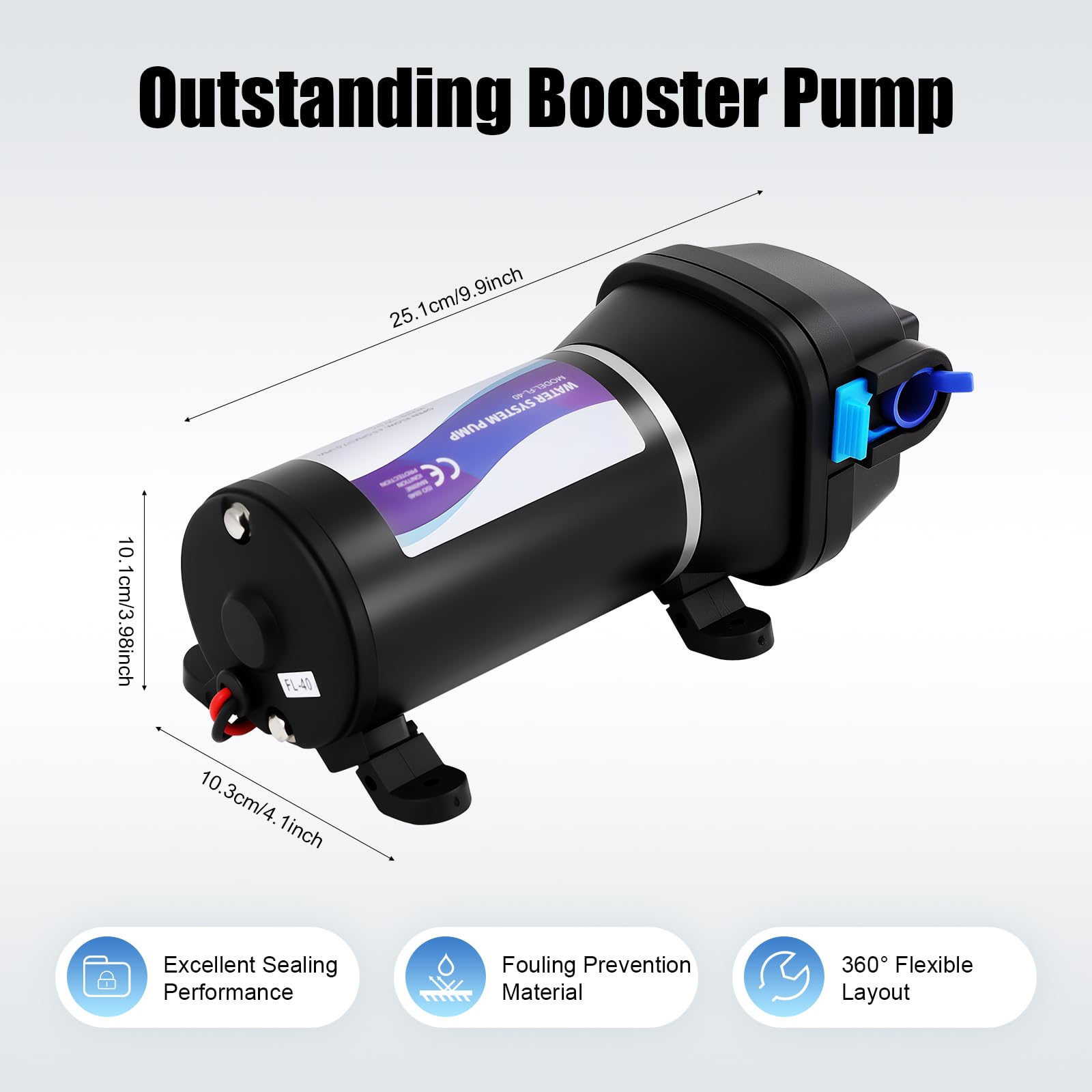 12V DC Druckerhöhungspumpe mit Filter 132 W Teichpumpe | Teichfilter Komplettset mit Pumpe Wasserpumpe mit Anschlüssen Intermittierend B Isolationsklasse 25.1 x 10.3 x 10.1cm