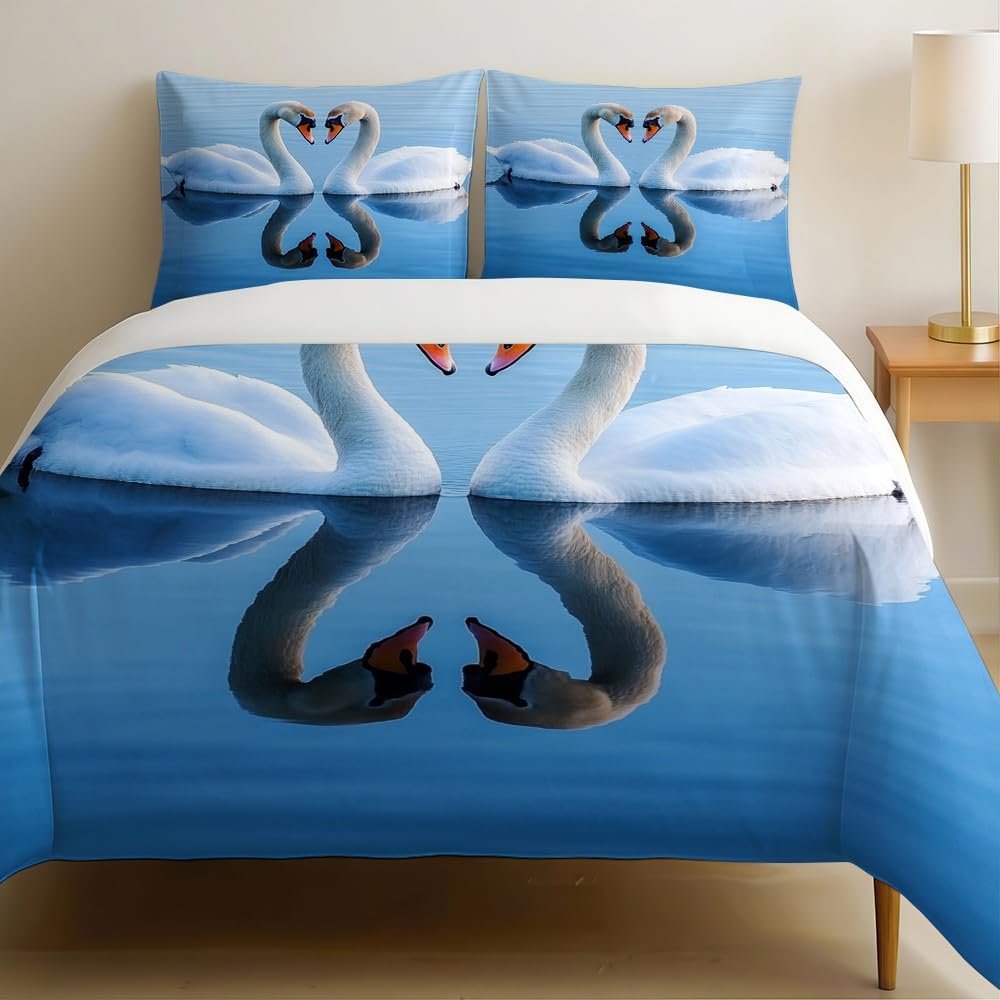 Housse de couette 200x200 cm Lac Swans avec 2 taies d'oreiller pour lit enfant