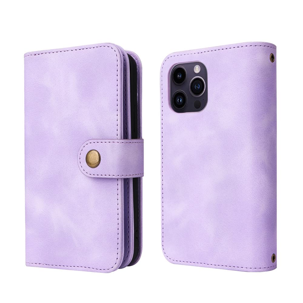 Custodia in Pelle con Cerniera per iPhone 14 13 12 Mini 11 Pro XS Max XR X 7 8 6 6s Plus SE 2020 2022 Flip Card Slot Magnetico Cover con Cordino,Viola,Per iPhone XR