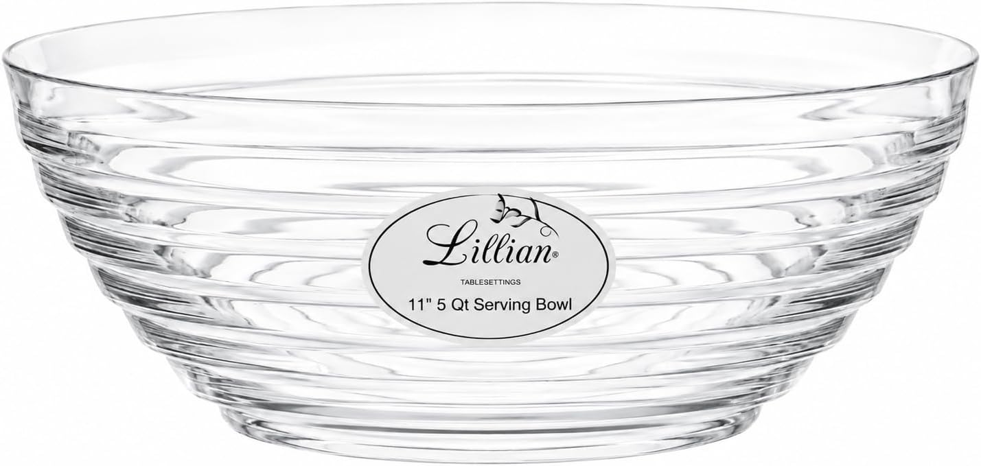 Lillian Tablesettings 11 Inch Large 5 Quart Clear Plastic Serving Bowl