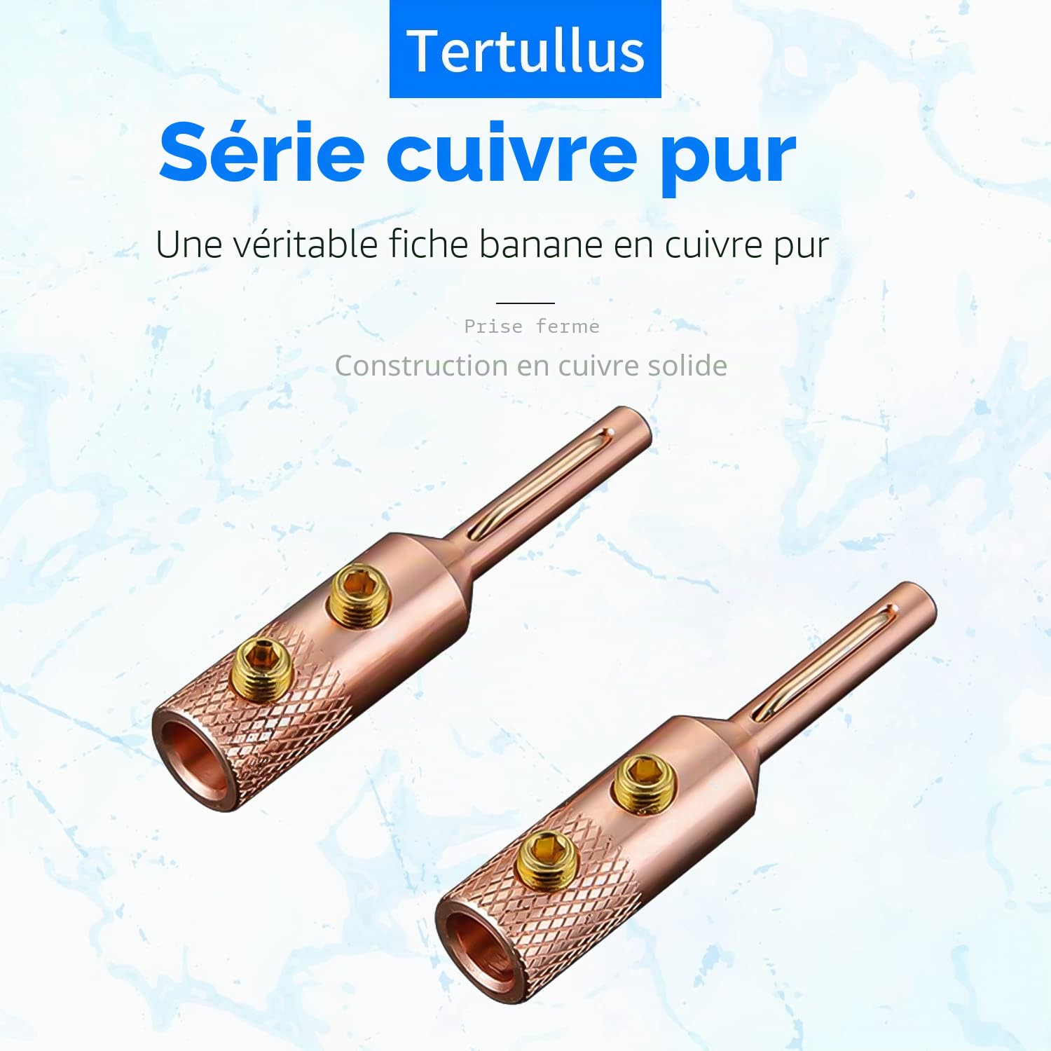 Tertullus Lot de 4 fiches banane haut de gamme en cuivre pur HiFi en cuivre pour câble de haut-parleur jusqu'à 5 mm
