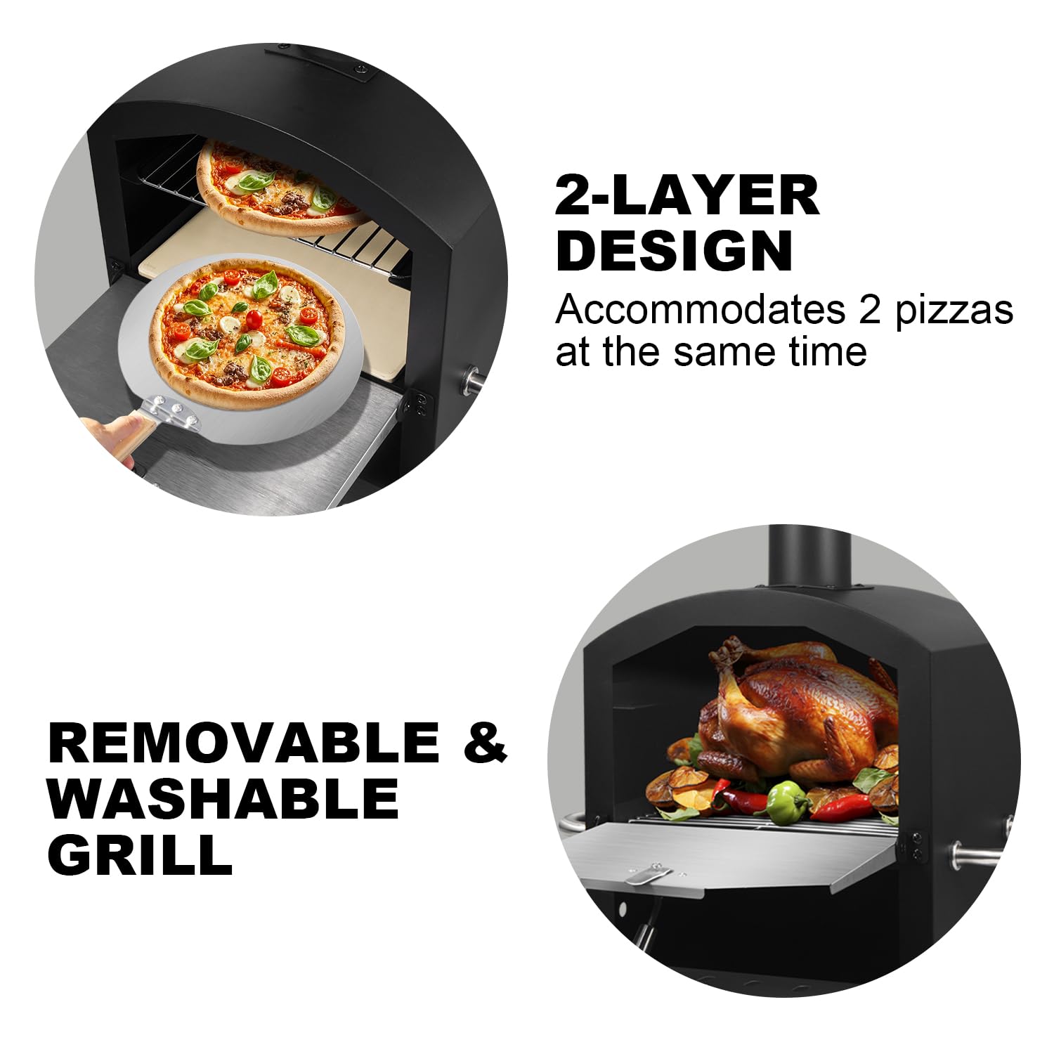 DMS® Germany Pizzaofen – mobiler Outdoor Holzofen Räucherofen - Pizzastein & Grillrost – Garten, Terrasse & Balkon – knusprige Steinofenpizza & Brot wie aus dem Holzbackofen - Kohle-/Pellets -PM-3000
