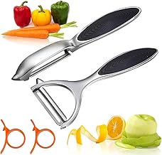 Potato Peelers, Vegetable Peeler for Kitchen Stainless Steel Y Shape Swivel Peelers, Carrot, Fruit, Ergonomic Non-Slip Handle and Sharp Blade with 2 Oranges Peeler