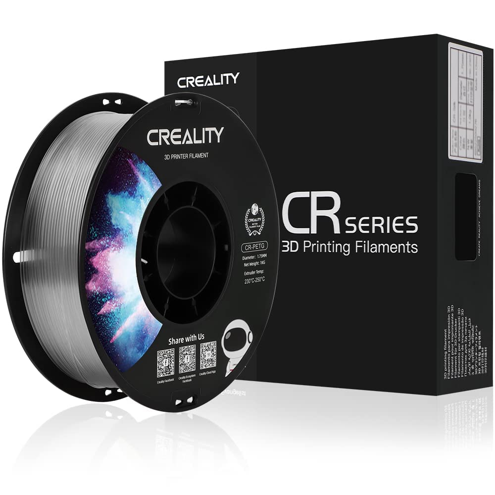 Creality Filamento PETG 1,75 mm, Ufficiale Filamento Stampante 3D Che Non si Aggroviglia, Forte Legame e Prestazioni a Sbalzo Precisione Dimensionale +/-0,03 mm, 2,2 lbs/Spool, Trasparente