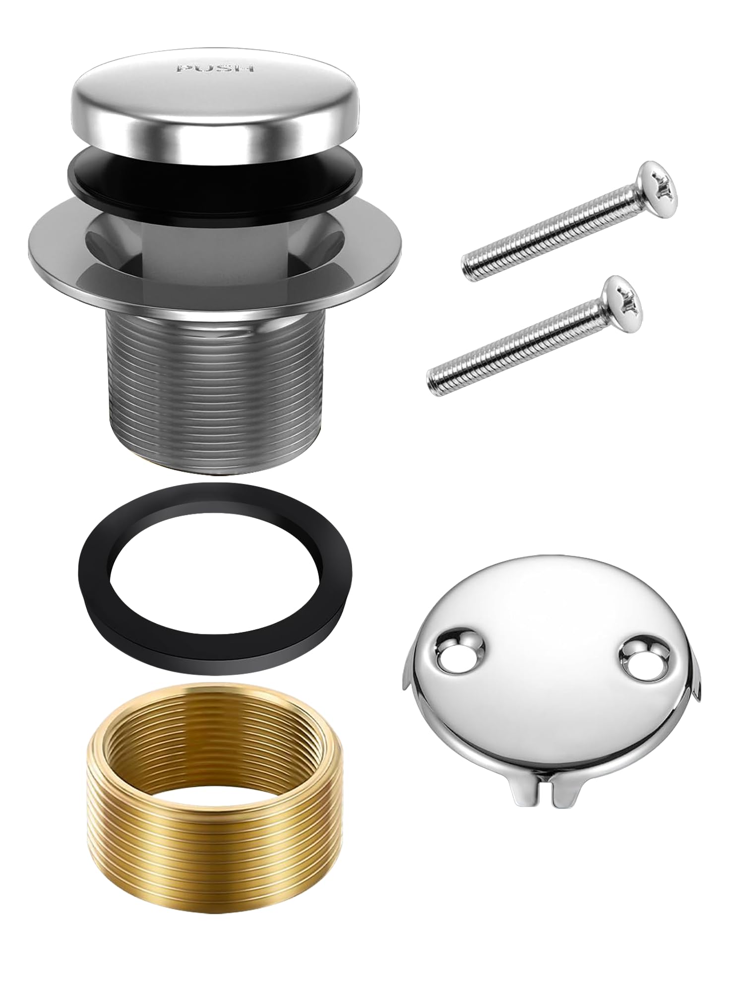Xhwlgbal Tip-Toe Bathtub Drain Stopper, Universal Fine/Coarse Thread, 2-Hole Overflow Faceplate, Fits 1-3/8