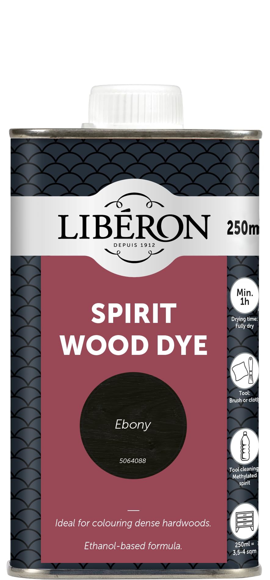 Libéron Spirit Wood Dye – Ideal for Dense Hardwoods – Quick Drying - Rich Colour - Intermixable Shades - Great for Antique Restoration - Ebony - 250ml