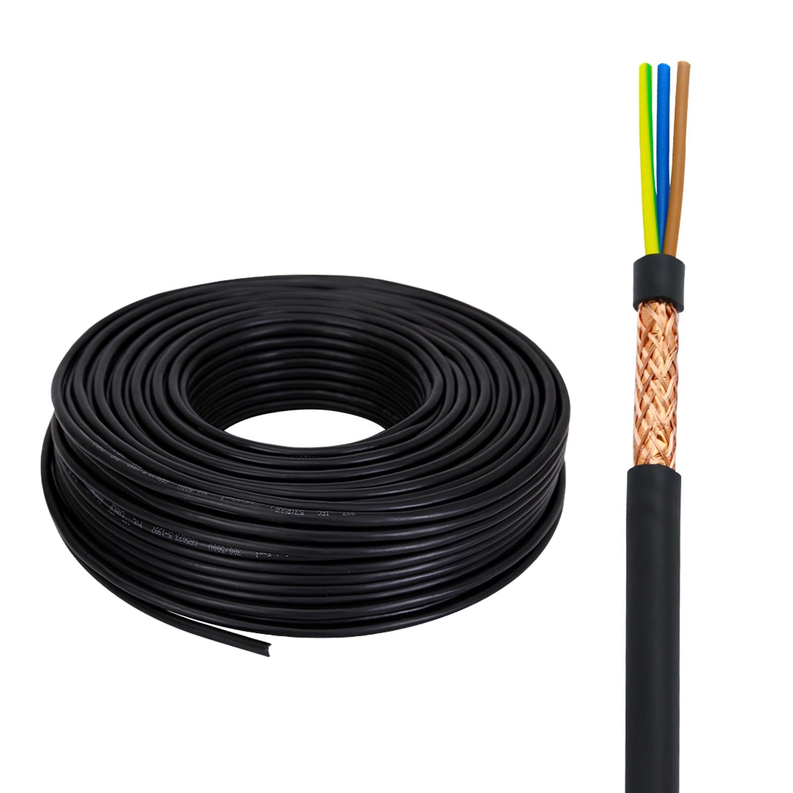 Amazon.co.jp: 3芯無酸素銅ケーブル 0.5-2.5mm² 銅箔+編組シールド