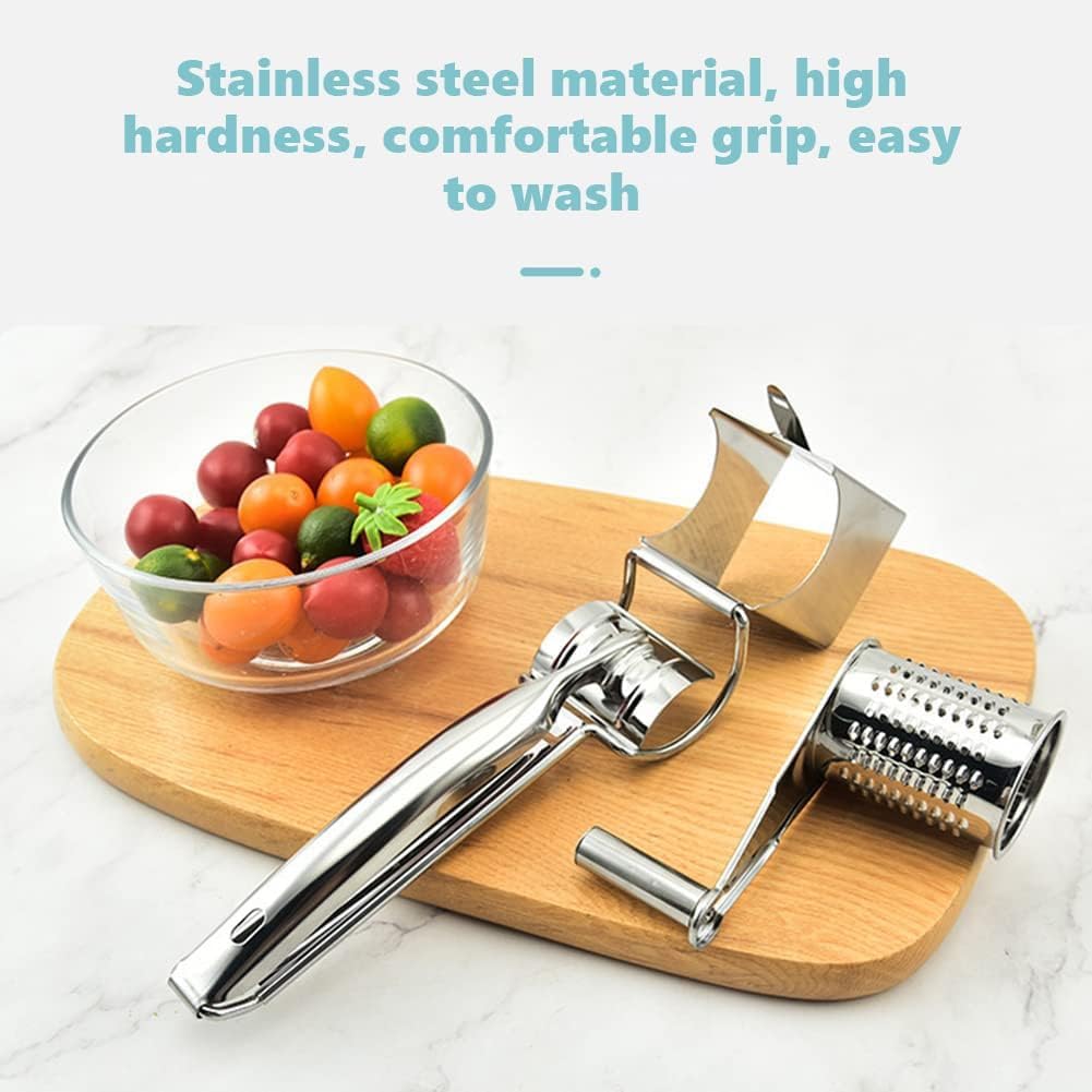 Käsereibe Drehbar - Manuelle mechanische Handreibe mit 4 Hobelköpfen für Käse, Schokolade, Obst und Gemüse - Küchenreibe