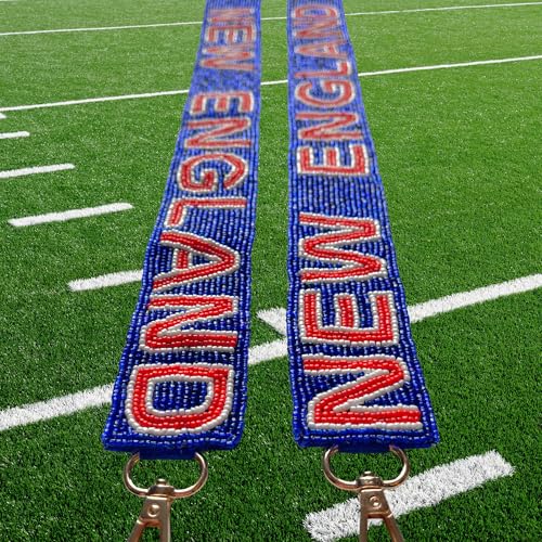 Lashicorn New England Navy Blue Beaded Purse Strap Red Letters 49” Pro Football Stadium Approved Clear Bag Patriot Gold Hardware Sports College Atlantic Massachusetts Maine2