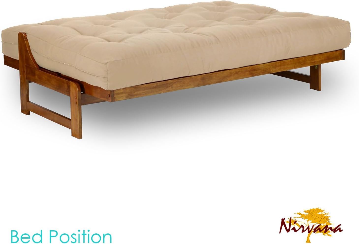 Nirvana Futons Arden Futon Set - Full Size, Frame, 8" Mattress, Microfiber Sussex Khaki Cover