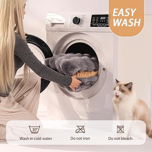 Miniatura 8 de Cama autocalentable para gatos, alfombrilla de felpa de piel sintética para mascotas con parte inferior antideslizante, almohadilla térmica ultra