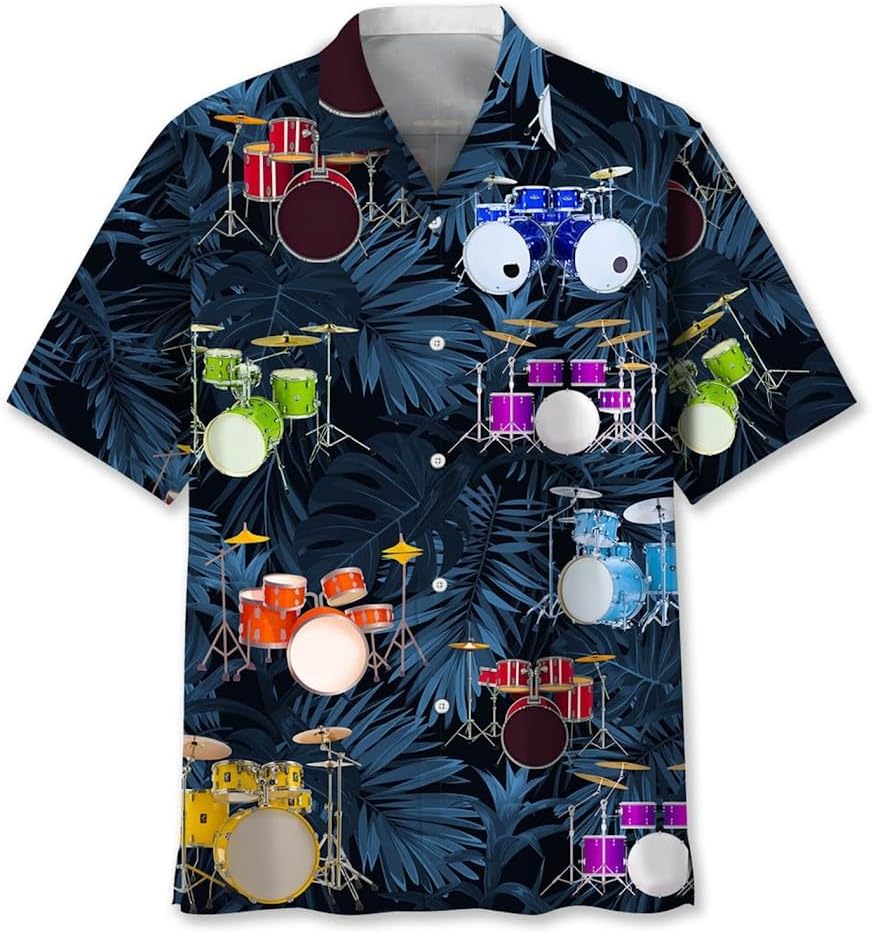 Drum Hawaiian Shirts for Men, Music Lover Gifts, Men Drum Summer Short Sleeves Aloha Beach Shirt