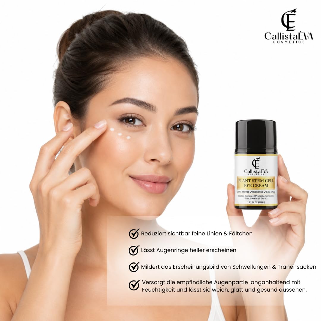 Stammzellen Augencreme - Made in Germany – Anti-Aging Augenpflege gegen Augenringe, Schwellungen & Falten – Mit Peptiden, Probiotic Ferments, Allantoin, Hyaluron, Alle Haupttypen– 15ml
