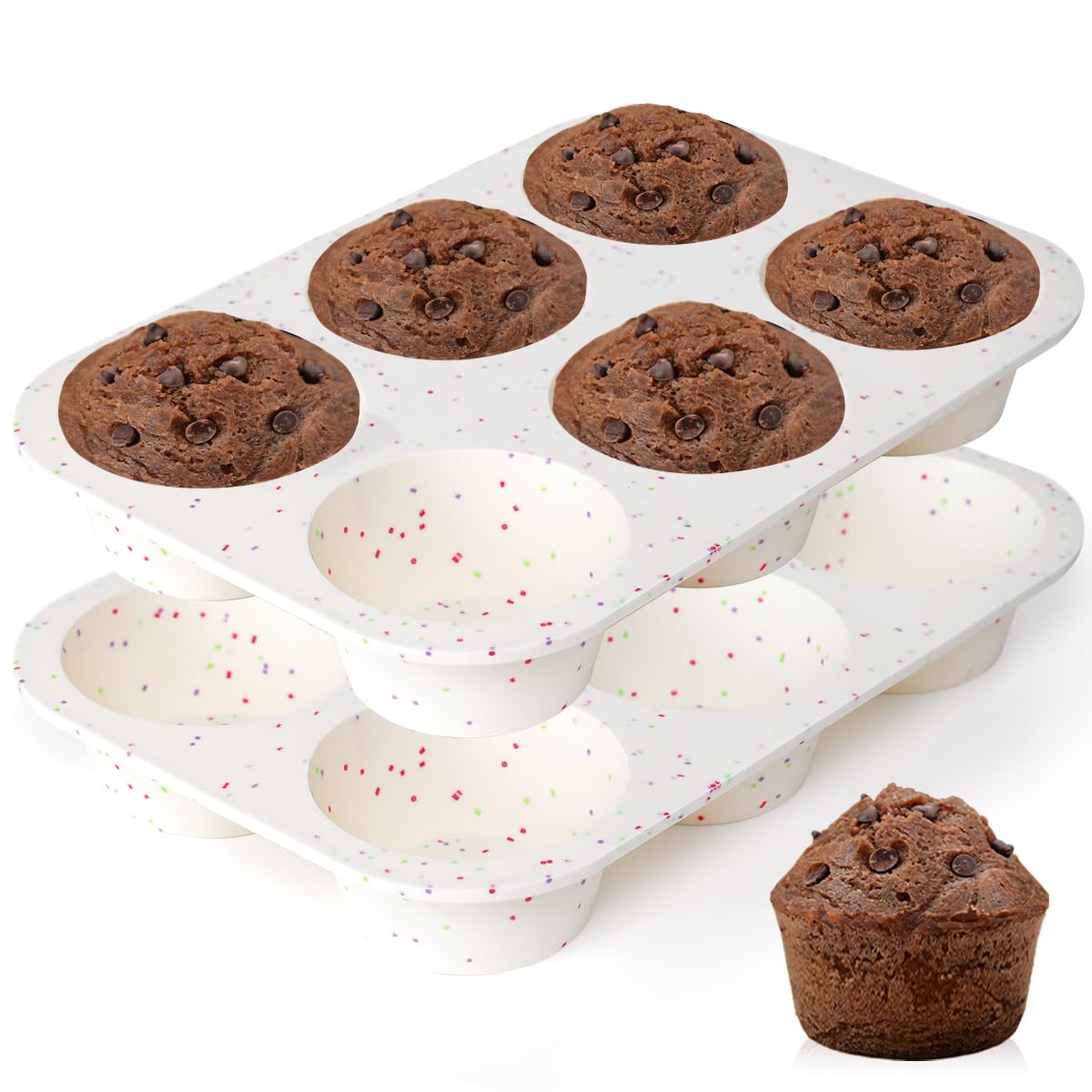 CAKETIME Jumbo Muffin Pan, 3.5 Inch Large Muffin Pan 6 Cup Silicone Jumbo Muffin Tin for Baking Giant Homemade Muffins, Cupcakes, Frittatas BPA Free