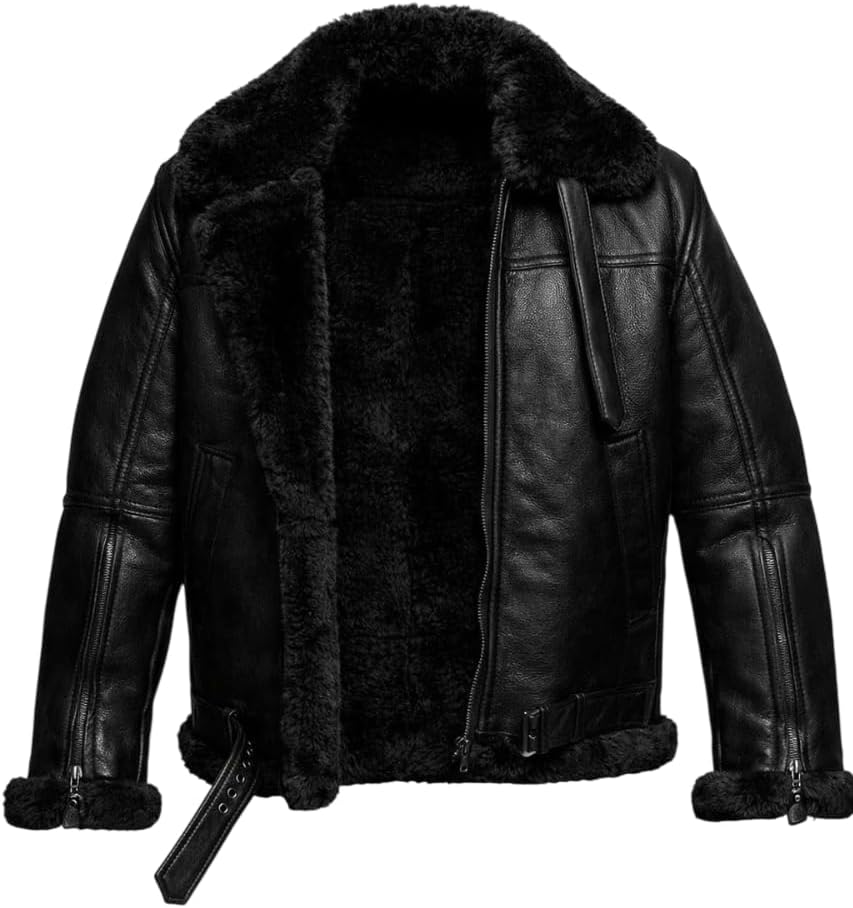 Hifa Man's RAf Aviator B3 Pilot Military Bomber Flight Shearling Brown Real Sheep Skin Winter Warm Leather Jacket