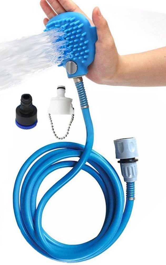 Precious Care Dog Shower - Easy Pet Washer and Soft Scrubber Tool, For Indoor or Outdoor Cleaning Dog Massage - Adapters for Compatibility Included