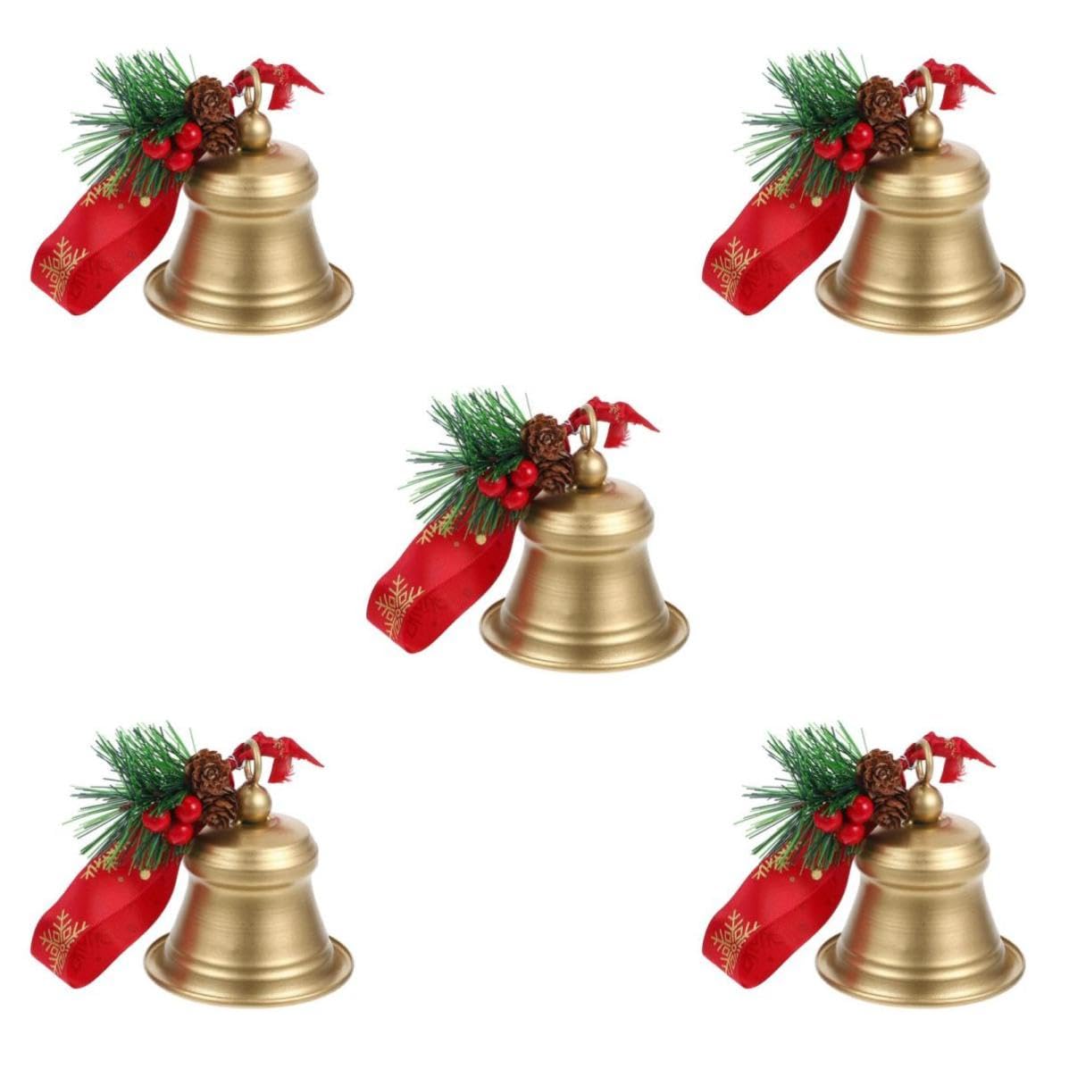 TOYANDONA 5 Pezzi Campanello Natalizio in Ferro Oro con Anello per Albero e