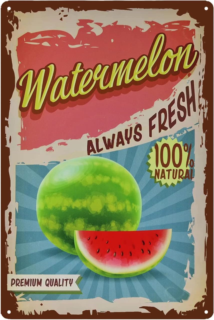 Liantsh 20 Vintage Watermelon Tin Sign - Fruit Metal Sign - Retro Decorative Sign Wall Decor Home Decor