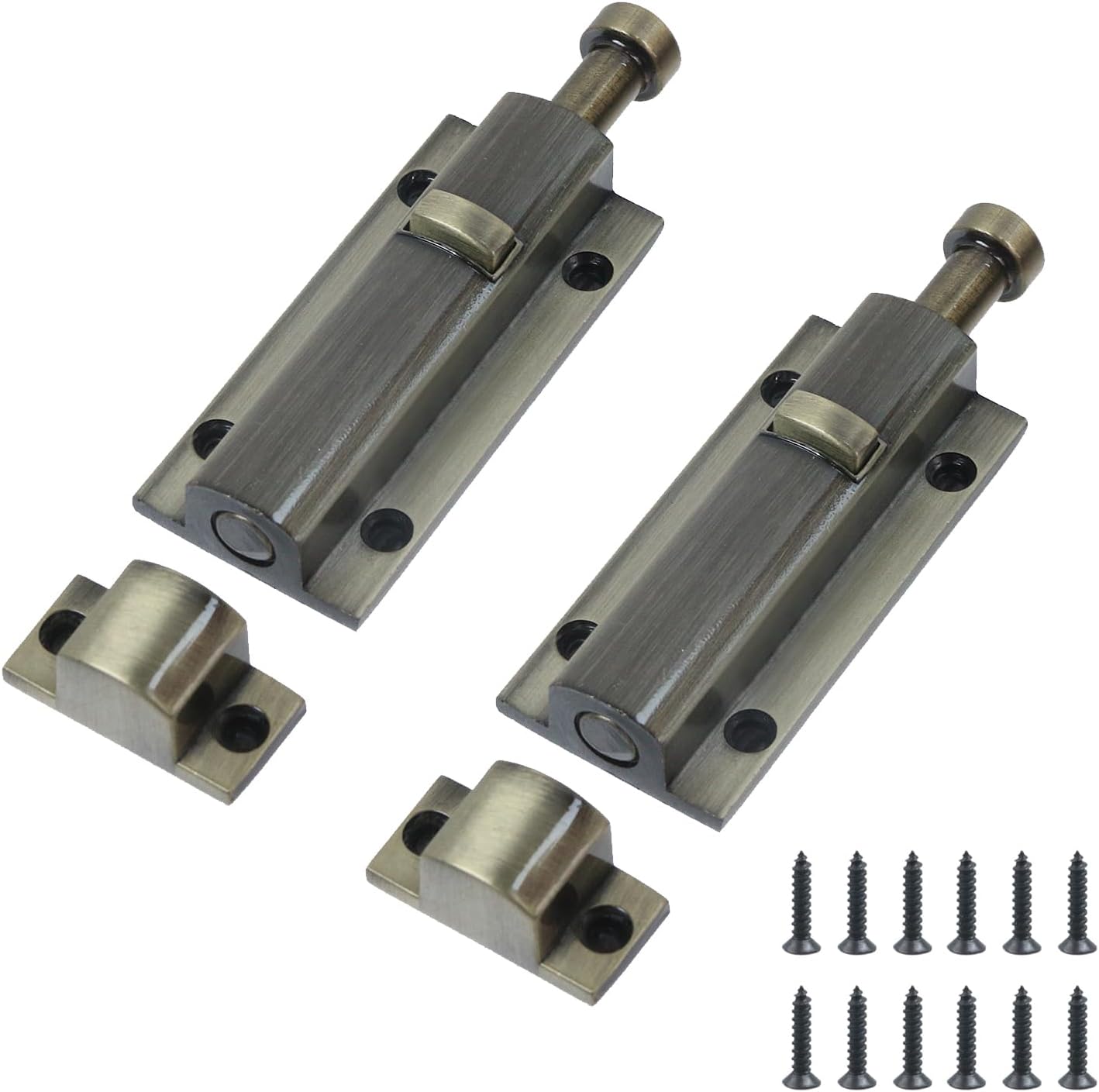 2 Pcs Spring Loaded Latch Pin Antique Bronze Zinc Alloy Spring Loaded Gate Door Latch Slide Locks with Screws, 3.5"