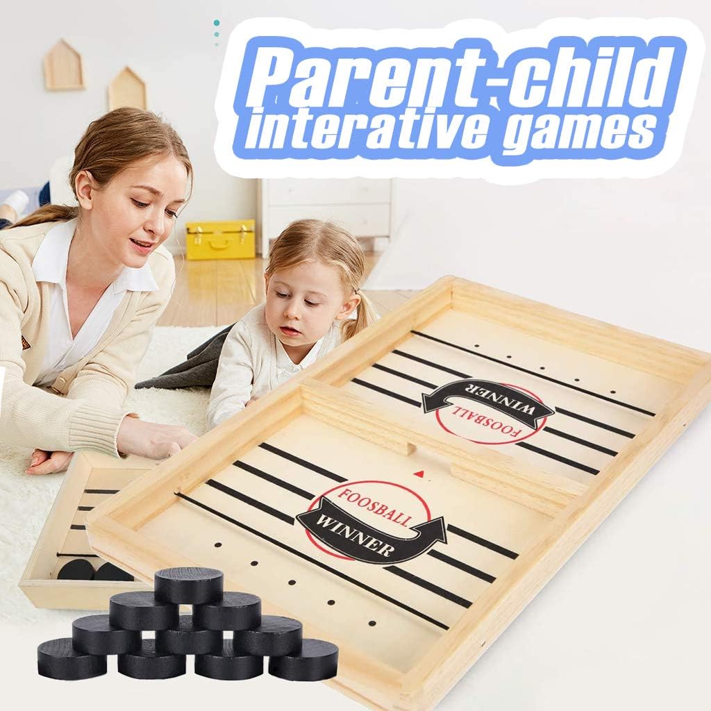 Fast Sling Puck Game 2 in 1 Ice Ball Air Hockey Game, Wood Competitive Table and Ball Catapult, Bumper Chess Child Interactive Game, 2 Player Finger Hockey Board, Interactive for Family Party