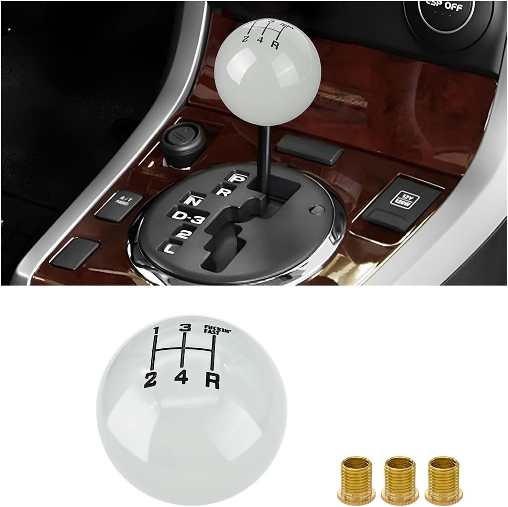 BESULEN Car Gear Shifter Head, Resin 5 Speed Shifter Knobs with 3 Adapters, Luminous Gear Shift Knob, Round Ball Gear Shift Grip Handle Replacement Fit Regular Car Transmissions (Red)