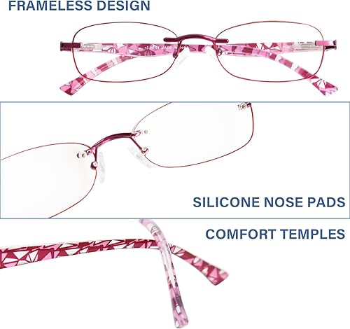 Miniatura 3 de OPTOFENDY Anteojos de lectura sin montura para mujer, lectores para mujeres con bisagras de resorte, bordes tintados, anteojos de lectura con luz