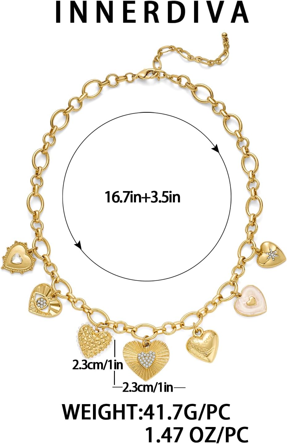 Heart Necklace, 18k Gold Plated Multiple Chunky Love Hearts Pendant Necklace for Women Jewelry Gifts - Image 7