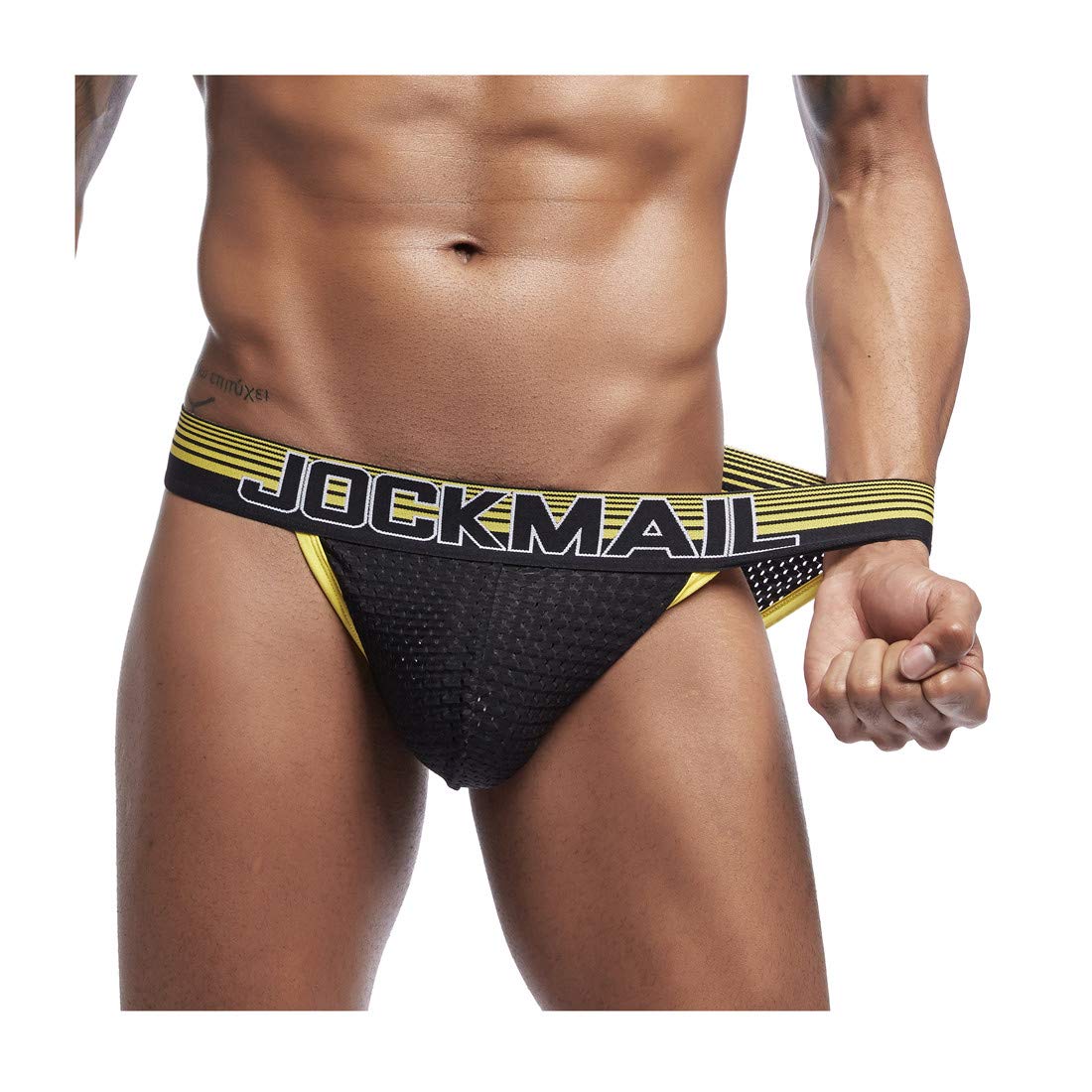 Jockmail Men's Yellow Sexy Briefs Ice Silk Sexy Underwear Briefs Breathable Slips Bikini Panties Underpants (Xl, )