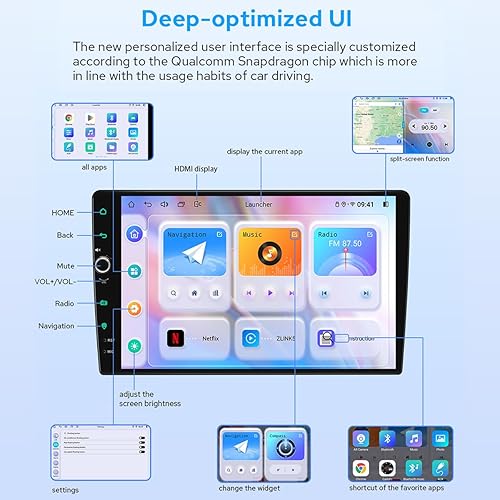 Miniatura 3 de JOYING Head Unit - Radio Android de 10.1 pulgadas estéreo para automóvil con Carplay y Android Auto, pantalla táctil ultrafina de un solo DIN con