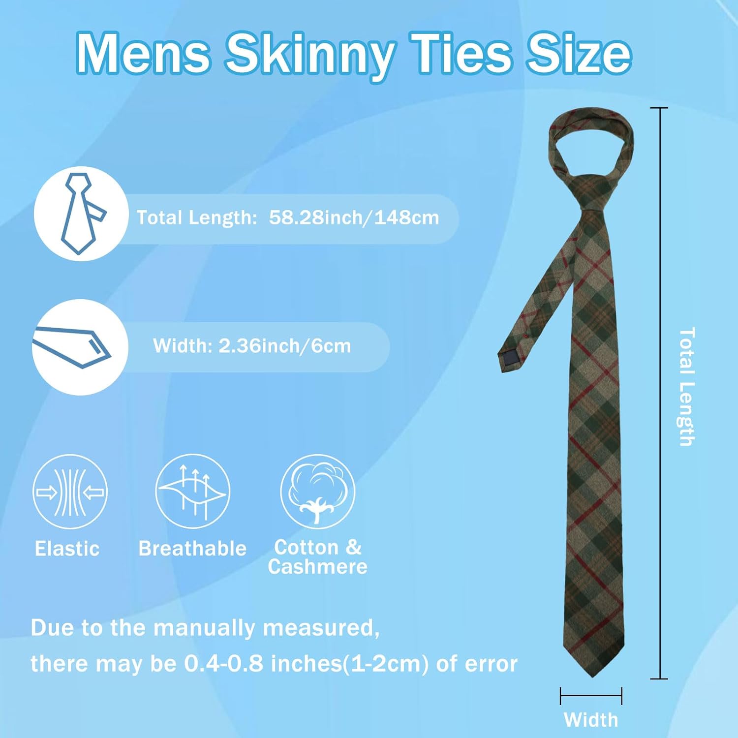 Mens Tie Cotton Skinny Ties for Men, Plaid Striped Men's Neckties Cashmere Wool Necktie for Business Wedding Party - Image 3