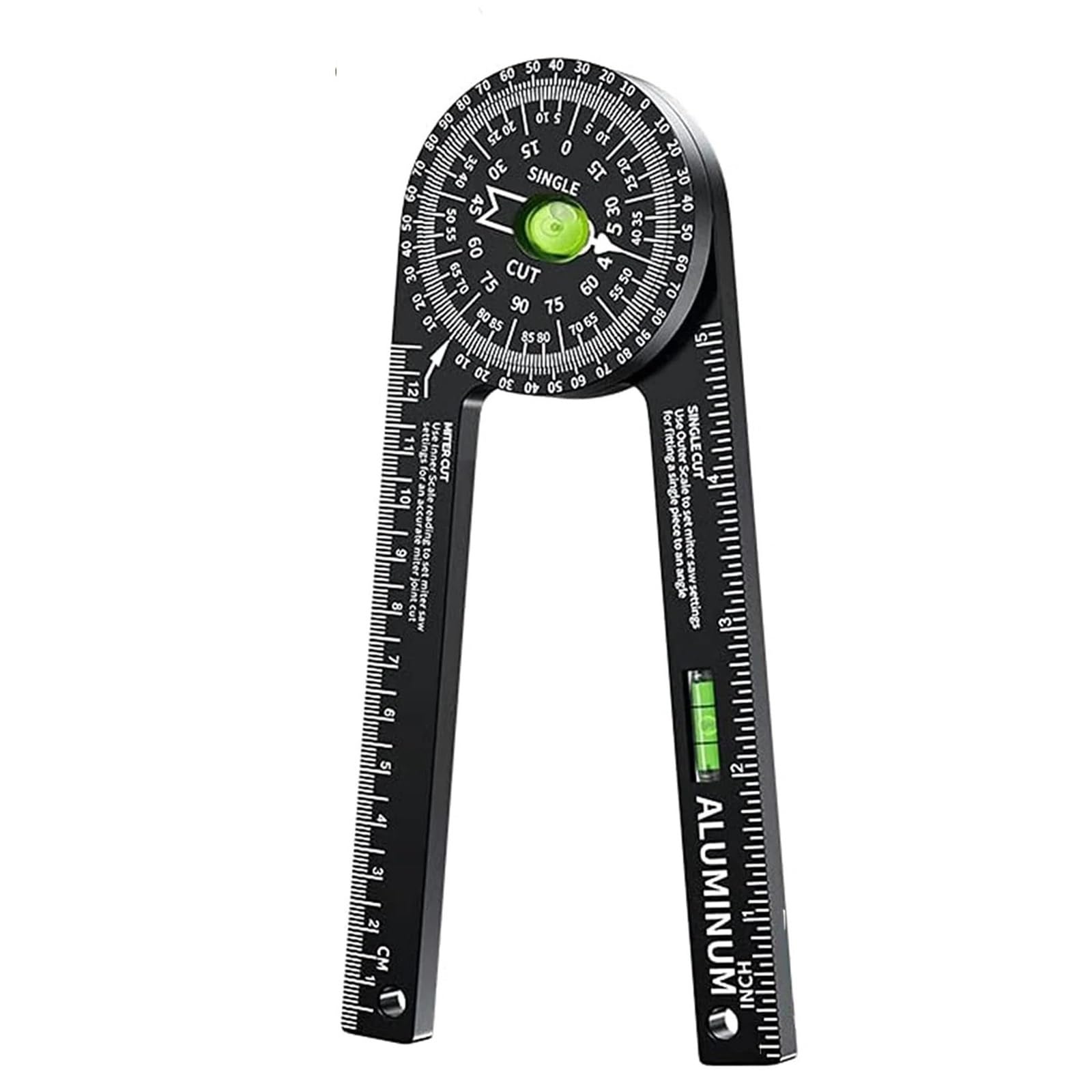 Rapporteur d'angle, Rapporteur de scie à onglet en aluminium, règle d'angle horizontale rotative à 360 °, précision, détecteur d'angle d'onglet intérieur et extérieur(Delayed bubble)