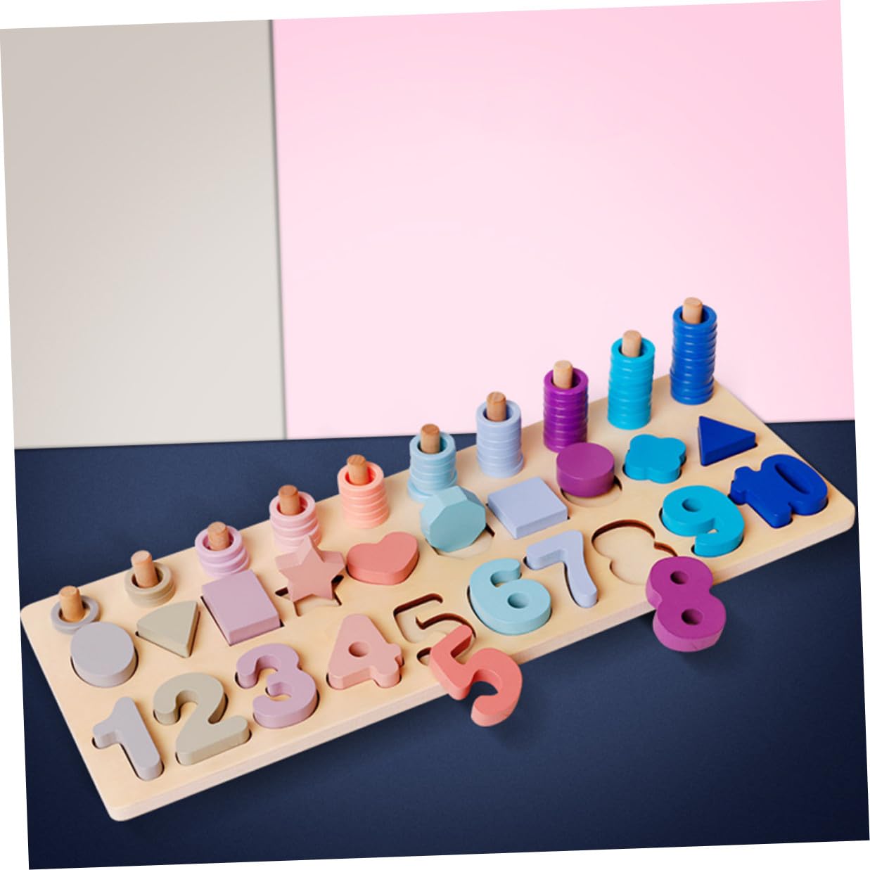 Tablero de Conteo de Madera Formas Geométricas y Números en Colores Pastel, Juguete Educativo Práctico para Niños de 3 a 4 Años en Juego y Aprendizaje