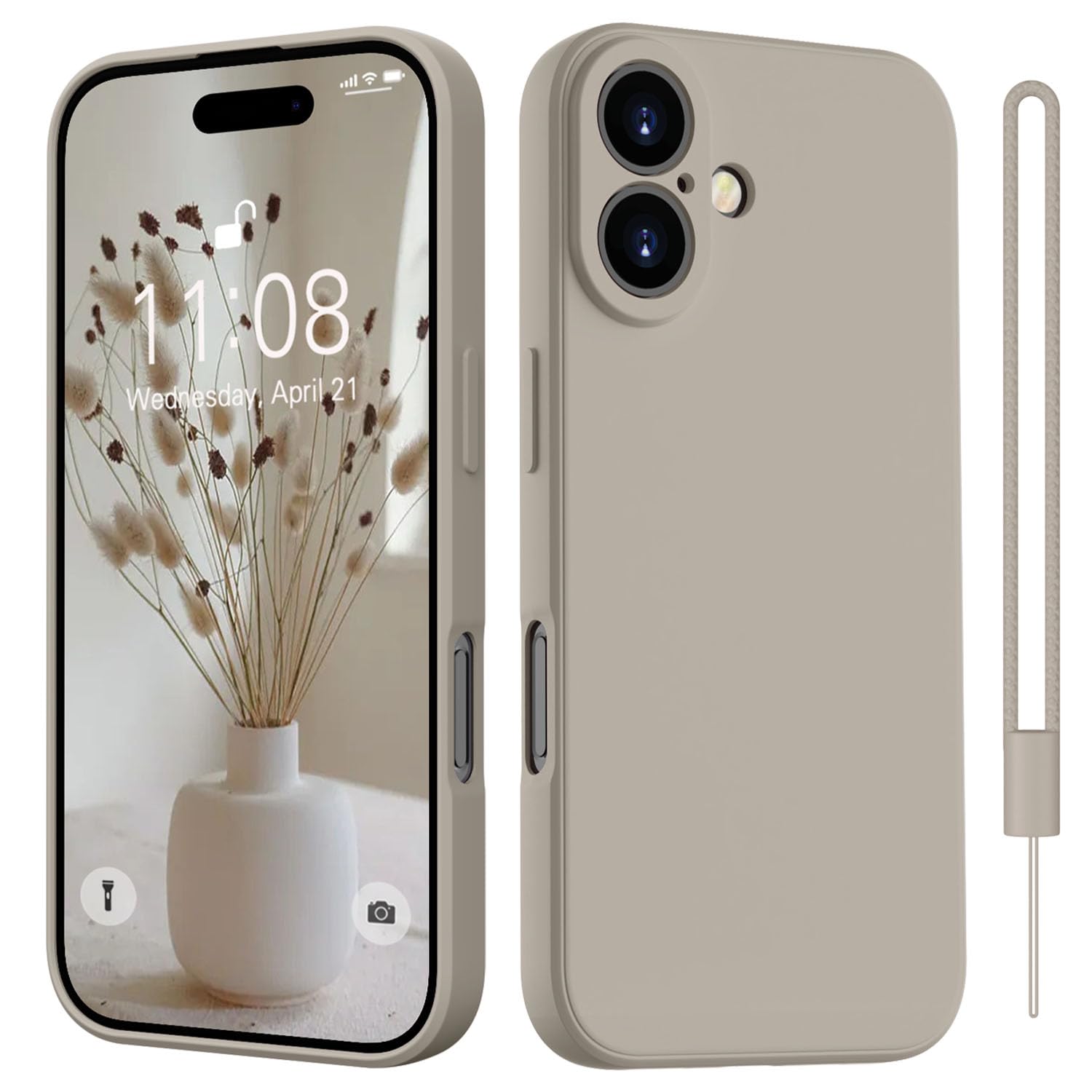 HGH für iPhone 17 Hülle Silikon mit 1 Lanyard, Handyhülle für iPhone 17 Dünn Rundumschutz mit Microfiber-Innenfutter Kratzfest Schutzhülle Case 6.3" Titan Grau