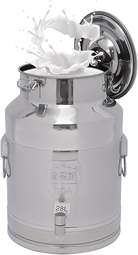 Miniatura 7 de Lata de leche de acero inoxidable de 28L/7.4 galones, jarra de leche resistente, cubo de leche, cubo de vino, botella de cubo de almacenamiento de