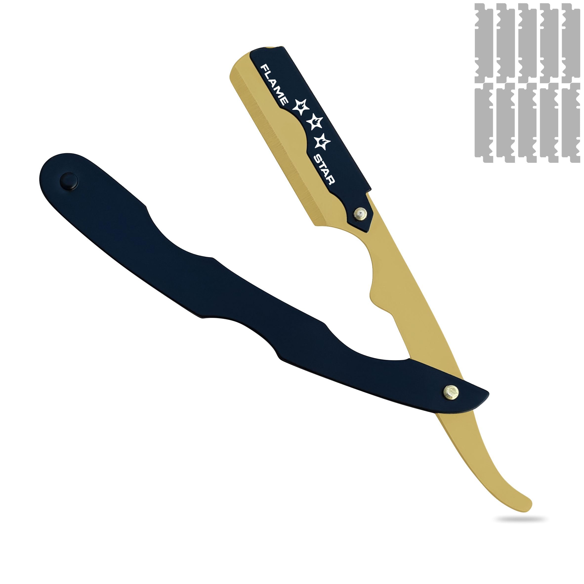 Black and Gold Barber Staright Edge Salon Hair Cut Razor 100% Stainless Steel with 10 Blades by 