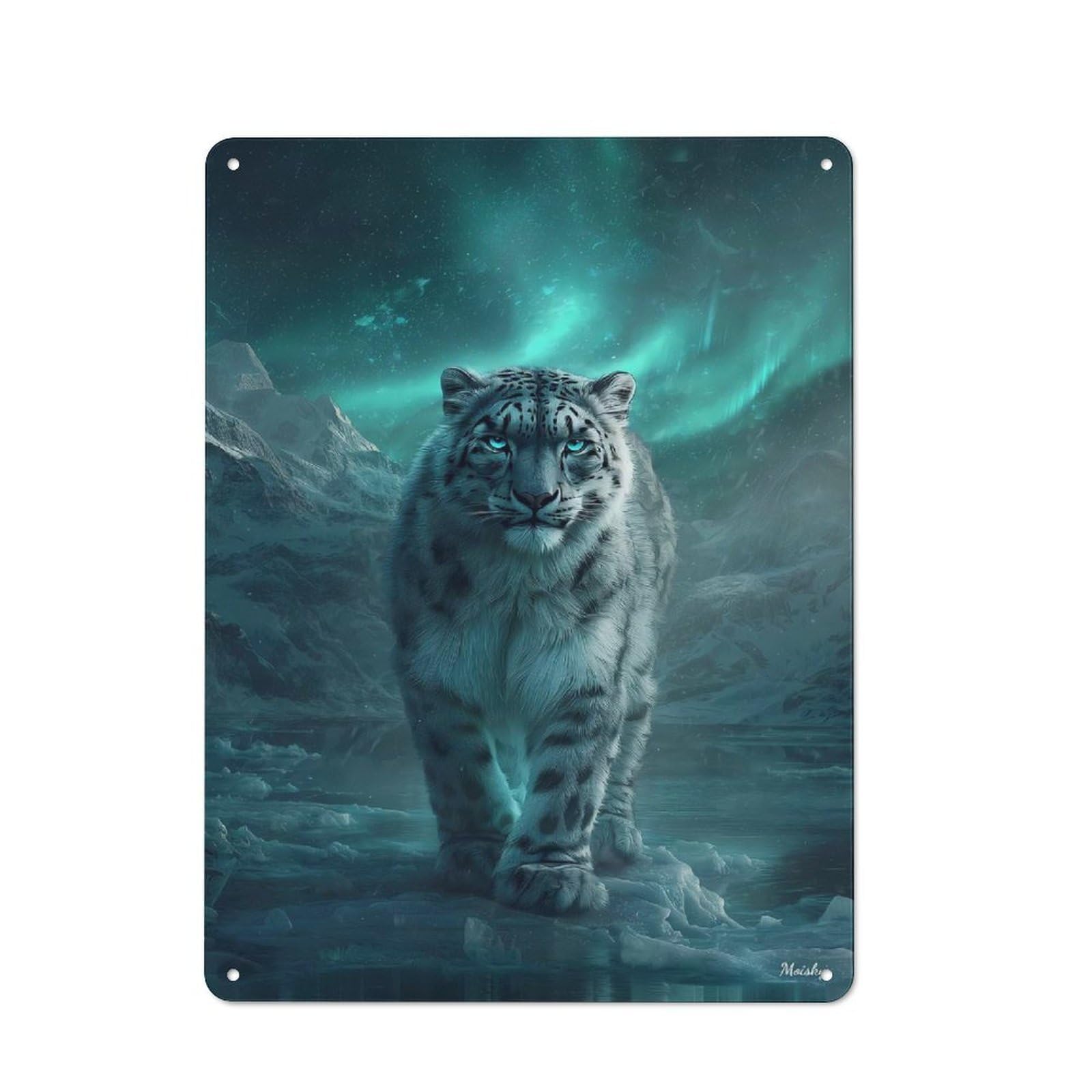 Junmoney Silent Sentinel – Ethereal Wilderness Snow Le Tin Wall Plaque 40X30cm With Opard For Studio Or Craft Room, Suited To Craft Room Decorators
