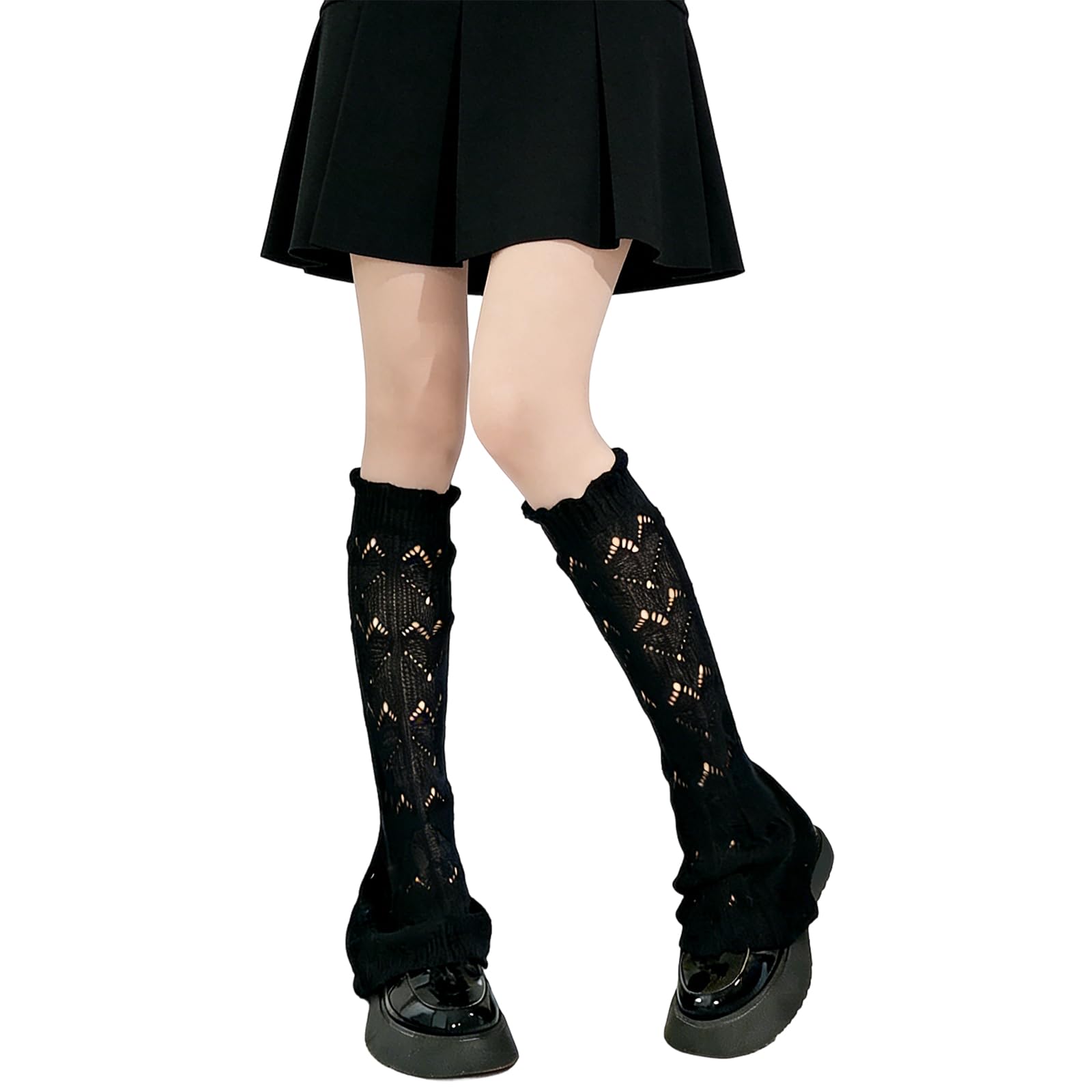 Moon Wood Womens Y2k Leg Warmers Cute Lace Leg Warmers Ballet Flared Knitted Leg Warmer Goth Kawaii Lolita