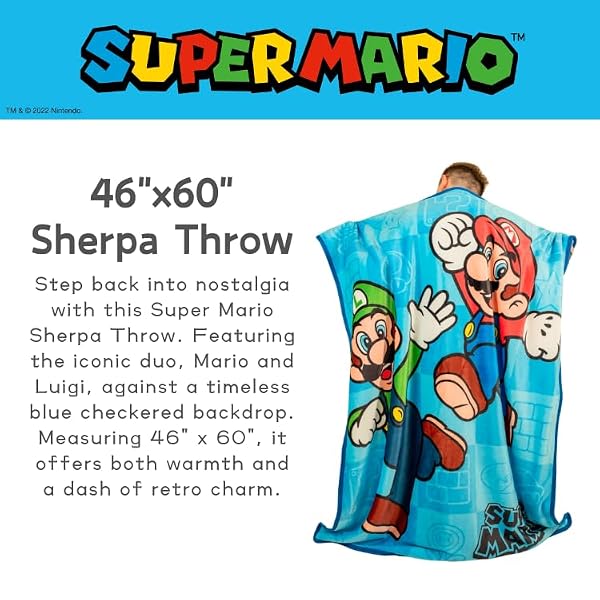 Super Mario Kids Bedding Soft Plush Sherpa Blanket Throw, 46 in x 60 in, (Officially Licensed Product) by Franco by Franco - Used condition - Image 3