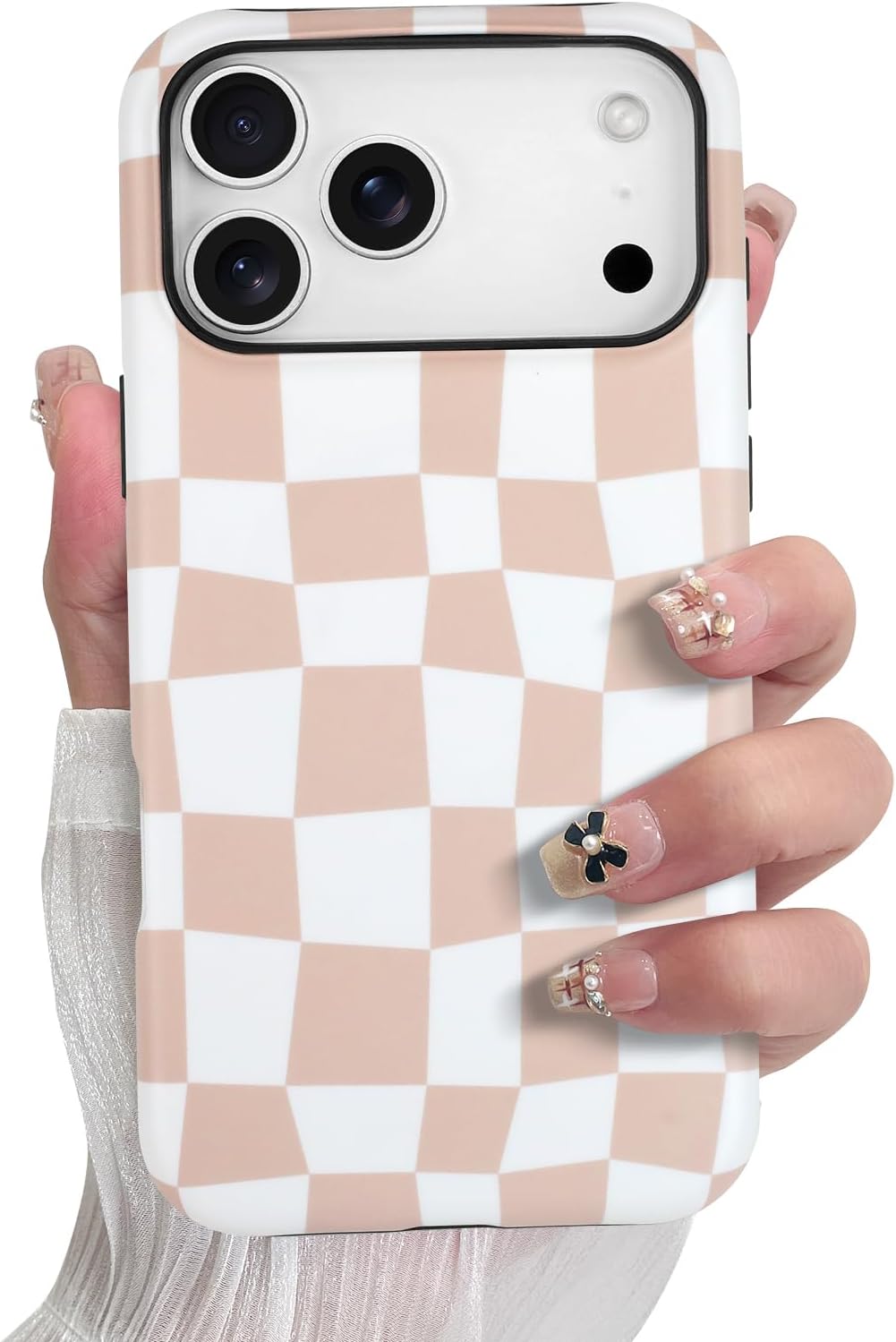 SOKAD Magnetic Checkered Phone Case for iPhone 17 Pro Max, Cute Grids Plaid Checkerboard Pattern Compatible with Magsafe Matte Protective Case Cover with Screen Protector for Girls Women, Brown