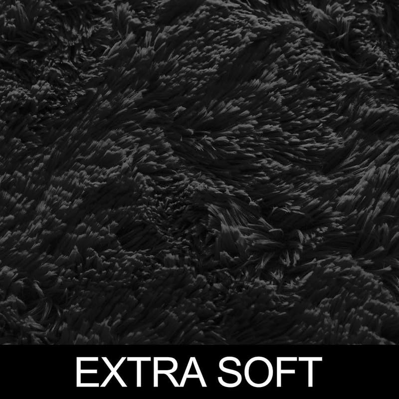 Image of Carpet for Living Room, Bedroom and Hall Handmade Microfiber Cozy Soft and Fluffy Shaggy Area Rug with 2 inch Thick Anti Skid Carpet [5x8 Feet Black]