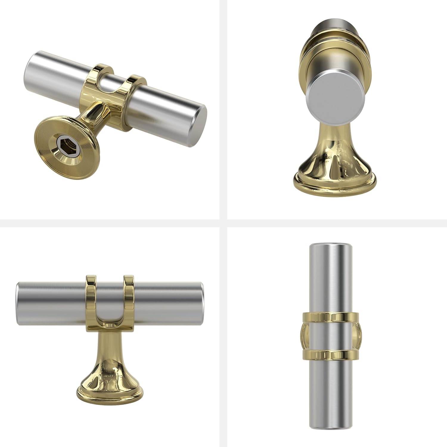 Haliwu 10 Pack Brushed Nickel Cabinet Knobs, Gold Cabinet Knobs Kitchen Handles Gold Kitchen Hardware, Single Hole Pulls T Bar Pulls